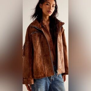 NWT Free People brown leather jacket XL $795